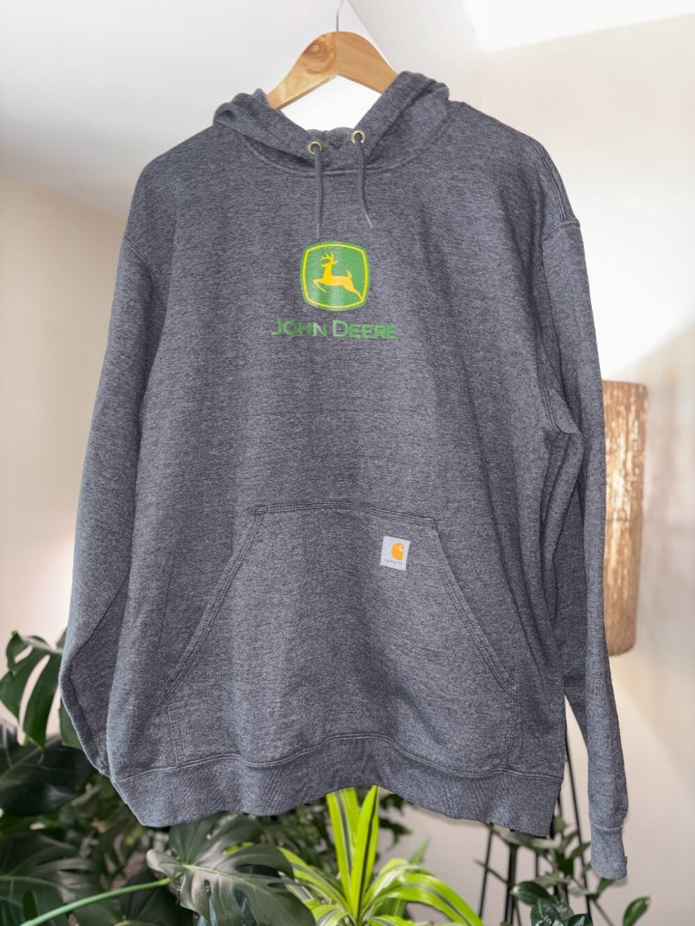 Carhartt John Deere Graphic Hoodie Gray Loose Fit Men's Size Large EUC